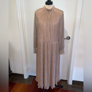 Eloquii Dress Women's 18 Puff Sleeve Gathered Waist  Shimmer Rose Gold Midi NWT